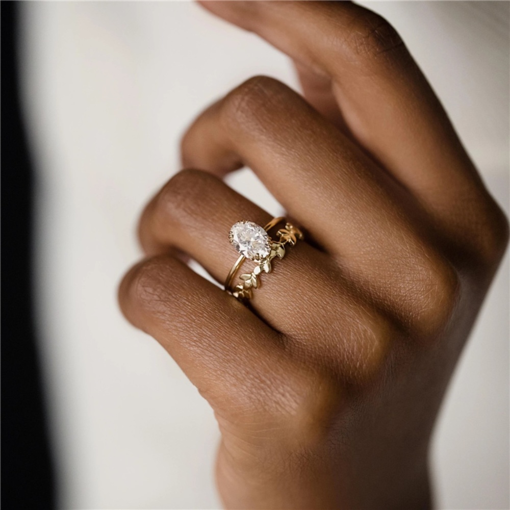 Sterling Silver Simulated Diamond Solitaire Gold Ring - Picture 2 of 6